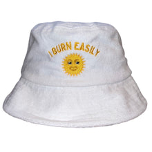 Load image into Gallery viewer, I Burn Easily - White Terry Bucket Hat - Dadi Cools