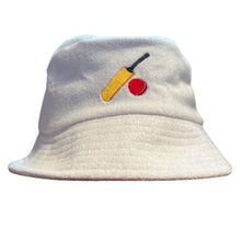 Load image into Gallery viewer, Let's Play Cricket - White Terry Bucket Hat - Dadi Cools