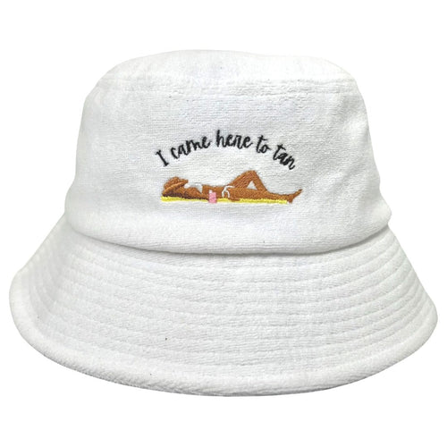 Came Here To Tan - White Terry Bucket Hat - Dadi Cools