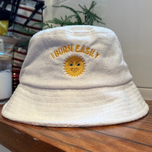 Load image into Gallery viewer, I Burn Easily - White Terry Bucket Hat - Dadi Cools
