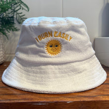 Load image into Gallery viewer, I Burn Easily - White Terry Bucket Hat - Dadi Cools
