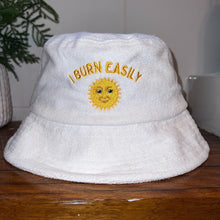 Load image into Gallery viewer, I Burn Easily - White Terry Bucket Hat - Dadi Cools
