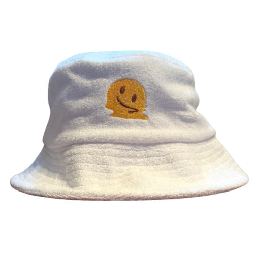 Melted Smiley Face - White Terry Bucket Hat - Dadi Cools