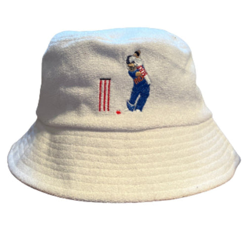 The Kohli Cover Drive - White Terry Bucket Hat - Dadi Cools
